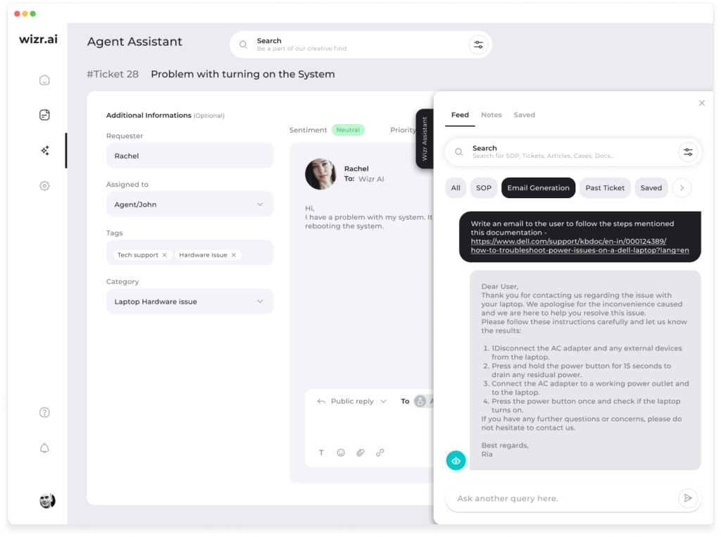 wizr ai agent assistant AI for Generative AI in Customer Support